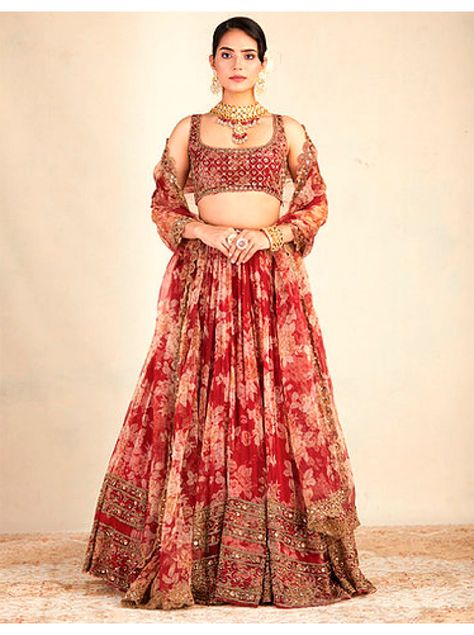 Astha Narang, Red Lehenga Choli, Pengantin India, Choli Dress, Organza Lehenga, Indian Lehenga Choli, Floral Lehenga, Party Wear Lehenga Choli, Lengha Choli