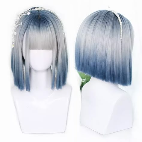 Anime Hair Drawing, Straight Hair Bob, Short Blue Hair, Short Straight Wig, Straight Bob Hairstyles, Black Cosplay, Party Wig, Anime Wigs, Pretty Hair Color