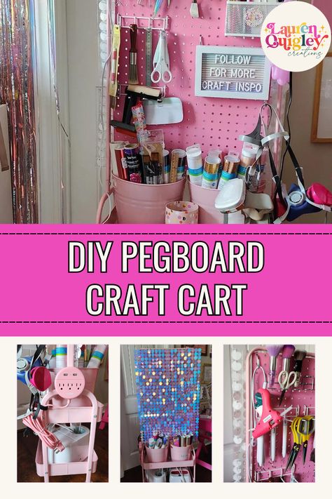 Crafty Babes, this little project of mine got quite the attention and I see why! I LOVE to craft in different areas of my studio and I'm always moving around and struggling to find supplies I leave out. This DIY Pegboard Craft Cart was the perfect solution for me! Diy Art Cart, Diy Pegboard, Craft Shack, Craft Cart, Pegboard Accessories, Craft Market, Vendor Booth, Art Cart, Diy Craft Room