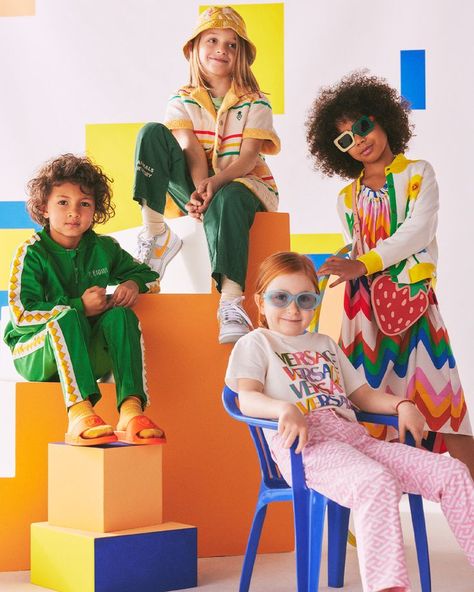 Mini Rodini Stella McCartney Versace The Animals Observatory Nike Burberry Mytheresa ⁠ Kids Product Photoshoot, Kidswear Photoshoot, Kids Photoshoot Ideas Studio, Back To School Photoshoot, Kidswear Trends, Kids Carnival, Baby Layouts, Spring Kids, Kids Clothing Brands