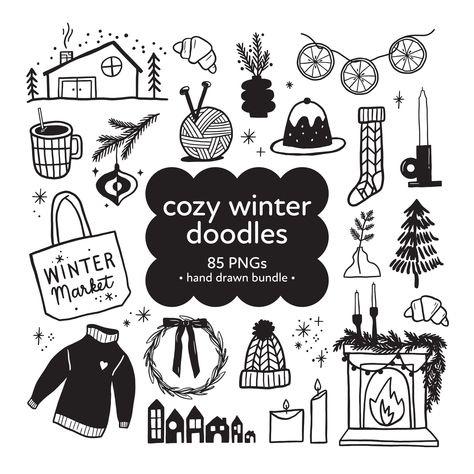 Winter Doodles Easy, Easy Tattoo, Doodle Clipart, Planner Doodles, Hygge Christmas, Hand Drawn Elements, Winter Window, Winter Pins, Winter Clipart