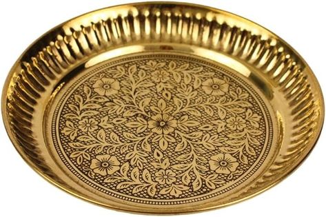 Amazon.com: Putrika Traditional Handcrafted Brass Puja | Pooja Thali | Arati Bartan Thambulam Plate | Engraved Designed Plate - Designer Halwa Plate (13cm, 1) : Home & Kitchen August Food, Food Shoot, Pooja Thali, Hand Ring, Home Kitchen, Home Kitchens, Brass, Quick Saves, Design