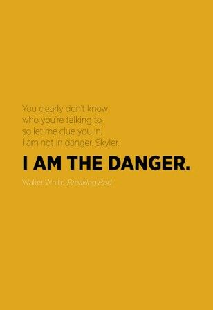 I am not in dander.I am the Danger. @666 I Am The Danger, Walter White, Tv Quotes, Real Life Quotes, Breaking Bad, Film Movie, Don T Know, Clue, Real Life