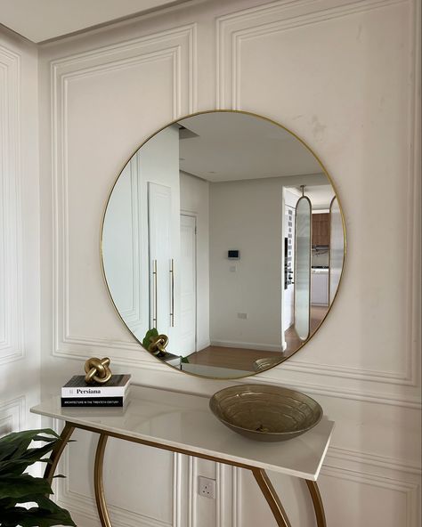 Upgrade your Hallway or vanity area with our Round Vanity and Hallway Wall Mirror. The sleek round shape adds a touch of elegance, while the black/gold finish brings a modern aesthetic. This mirror is a perfect addition to any dressing room, Hallway or bathroom, providing a stylish and functional reflection for your space. Order yours from our website (link in bio) to get 10% off Hallway Wall Mirror, Mirror On Wall, Hallway Mirror Wall, Round Vanity, Hallway Mirror, Wall Aesthetic, Hallway Wall, Vanity Area, Future Apartment