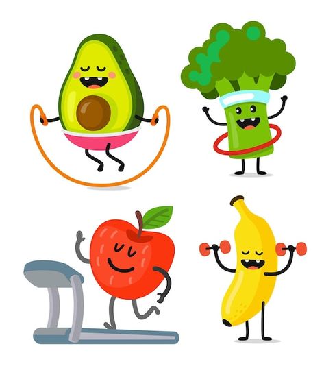 Divertidas y lindas frutas y verduras ha... | Premium Vector #Freepik #vector #vida-saludable #gimnasio #ejercicios-gimnasio #fitnes Fitness Art, Fruit Painting, Magazines For Kids, Pre Writing, Kawaii Doodles, Cartoon Clip Art, Cute Food, 그림 그리기, Character Illustration