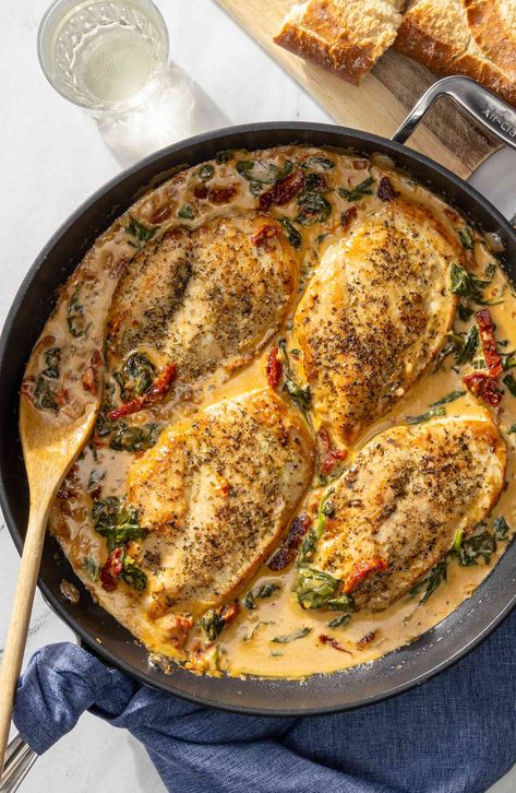 Herby Chicken, Creamy Tuscan Chicken Recipe, Decadent Dinner, Creamy Tuscan Chicken, Parmesan Cream Sauce, Wilted Spinach, Chicken Entrees, Tuscan Chicken, Turkey Dishes