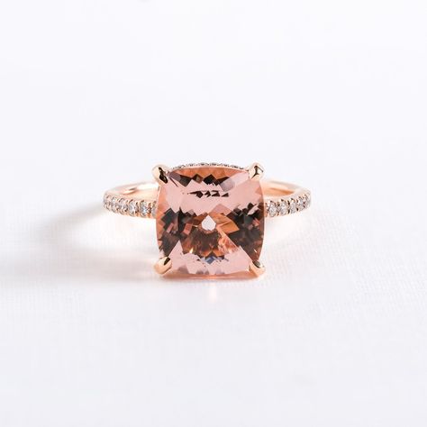 Engagement Ring Hidden Halo, Morganite Diamond Ring, Pink Morganite Ring, Rose Gold Promise Ring, Ring Hidden Halo, Gold Promise Ring, Halo Wedding Ring, Engagement Rings Cushion, Engagement Ring For Her