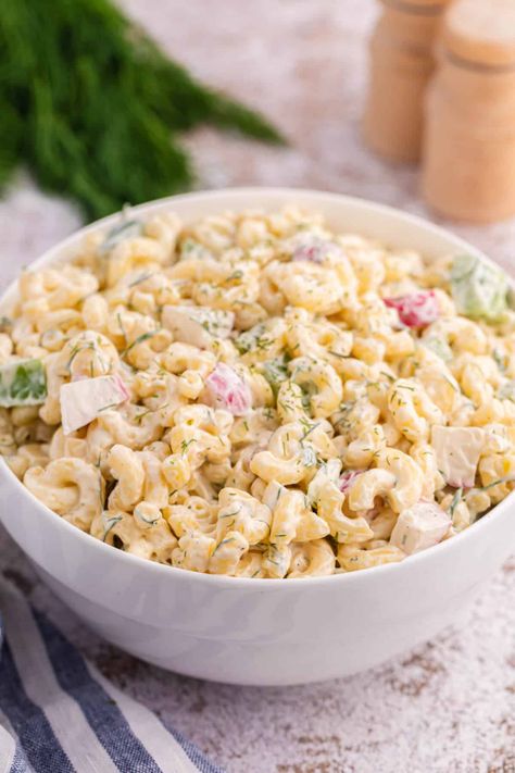 Macaroni Dill Salad {So Creamy!} - Simply Stacie Orange Creamsicle Salad, Creamsicle Salad, Dill Salad Recipe, Campfire Foods, Sauerkraut Salad, Dill Salad, Creamy Fruit Salads, Casserole Side Dishes, Simply Stacie