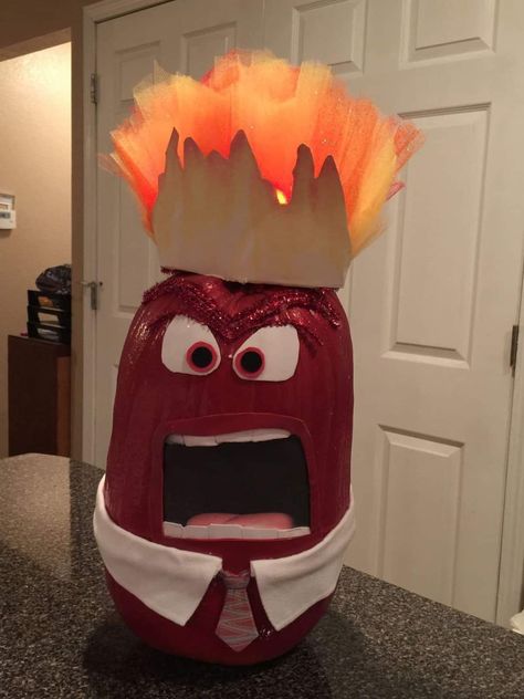 Anger Inside Out Pumpkin, Anger Pumpkin, Inside Out Pumpkin Decorating, Pumpkin Disguise Ideas, Inside Out Pumpkin Painting, School Pumpkin Decorating Contest, Inside Out Pumpkin, Pumpkin Decorating Contest Winners, Storybook Pumpkin