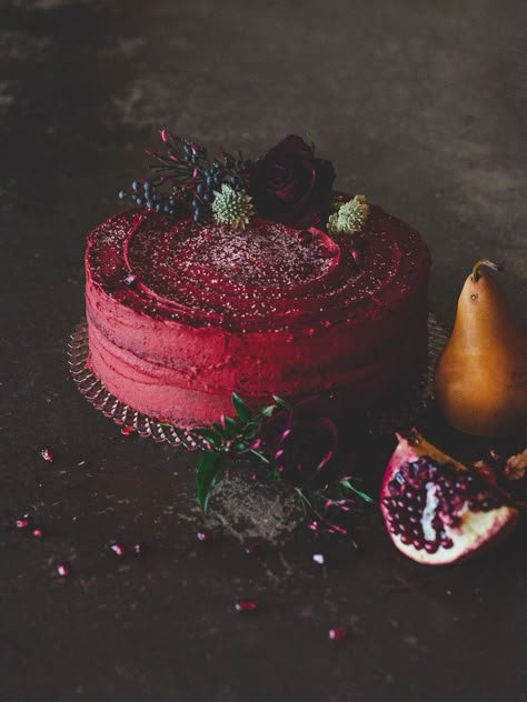 Dark Red Cake, Whimsigoth Wedding, Asbury Park Wedding, Red Cake, Goth Wedding, Dark Wedding, Traditional Cakes, Asbury Park, Moody Wedding