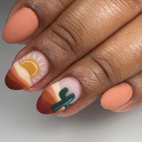 Desert Nails, Western Nail Art, Country Acrylic Nails, Western Nails, Hard Gel Nails, Country Nails, Builder Gel Nails, Painted Desert, Cute Nail Art Designs