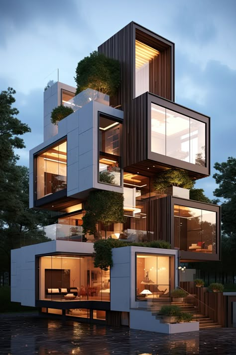 Modern Building Design Exterior, Architecture Model House, Architecture Residential, Building House Plans Designs, House Facades, Villa Plan, Modern House Facades, Architect Design House, Modern Exterior House Designs