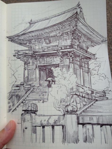 ArtStation - Plein Air Series , Kunrong Yap Japan Architecture Traditional, Japan Architecture House, Architecture Japanese, Architecture Japan, Architecture Traditional, Modern Japanese Style, Ancient Chinese Architecture, China Architecture, Architecture Drawing Sketchbooks