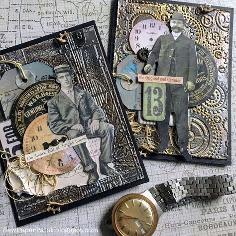 Sew Paper, Steampunk Cards, Timmy Time, Tim Holtz Tags, Cards For Men, Tim Holtz Crafts, Umbrella Man, Mens Cards, Men's Cards