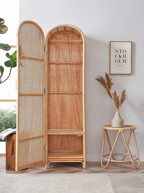 Arched Armoire, Rattan Wardrobe, Bedroom Storage Cabinet, Rustic Interior Style, Wardrobe Storage Cabinet, Bedroom Storage Cabinets, Single Door Design, Cabinet Modern, Open Closet