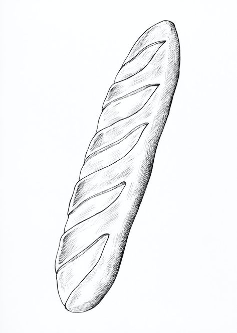 Baguette Illustration, Bread Sketch, Bread Illustration, Food Frame, Doodle Food, Sketch Black And White, French Tattoo, Arm Tats, Kitchen Drawing