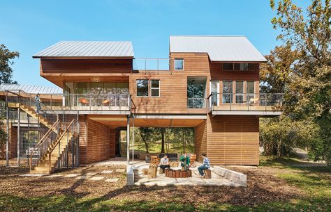 Architects are getting creative when building homes in flood areas. Are you inspired to live off the ground?   #unique #architecture #flood #floodzones #elevatedliving Guadalupe River, Architect Magazine, Wood River, Clerestory Windows, Timber House, River House, Texas Homes, Architect House, Design Office