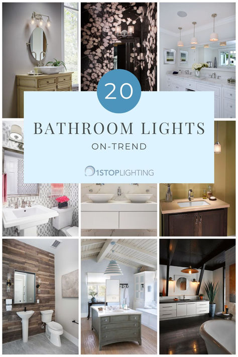 Read our list of 20 on-trend bathroom lighting ideas to get inspiration for your next bathroom remodel. Whether it's a powder bath or a master bathroom, we've got just the light for you! Powder Bathroom Lighting Ideas, Small Bathroom Light Fixtures, Master Bath Lighting Ideas, Bathroom Remodel Lighting, Half Bath Lighting, Bathroom Vanity Lighting Ideas, Bathroom Pendant Lights, Small Bathroom Lighting, Coastal Bathroom Lighting