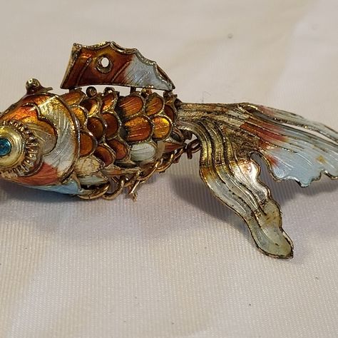 Vintage Articulated Kio Fish Pendant Articulated Fish, Chinese Gold, Fish Pendant, Inspire Creativity, Cloisonne Enamel, Orange Red, Red And Blue, Gold Tones, Fish