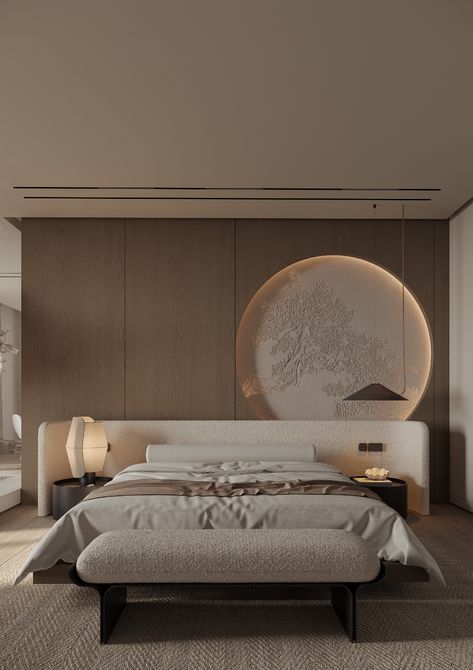 JAPANDI BEDROOM :: Behance Luxury Bedroom Design Ideas, Japandi Style Bedroom, Furniture Sets Design, Japandi Bedroom, Luxe Bedroom, Japandi Design, Luxury Bedroom Design, Feature Walls, King Bedroom Sets