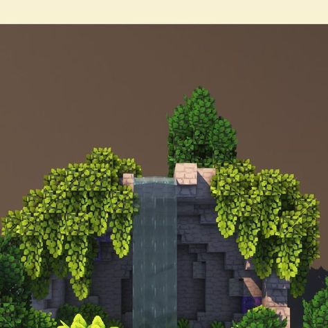 Minecraft Mini Waterfall Ideas, Minecraft Small Base Ideas, Minecraft Waterfall Entrance, Minecraft Natural Wall, Minecraft Building Ideas Waterfall, Small Waterfall Minecraft, Minecraft Mountain Waterfall, Minecraft Magic Forest Ideas, Mc Waterfall