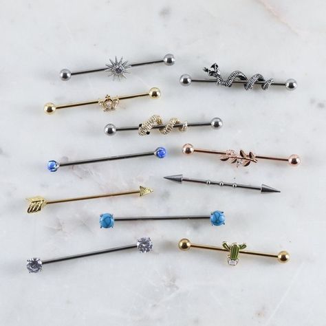 Cutest Piercings, Industrial Bar Piercing, Industrial Piercings, Bar Piercing, Pave Ear Cuff, Industrial Earrings, Industrial Piercing Jewelry, Types Of Ear Piercings, Cool Piercings