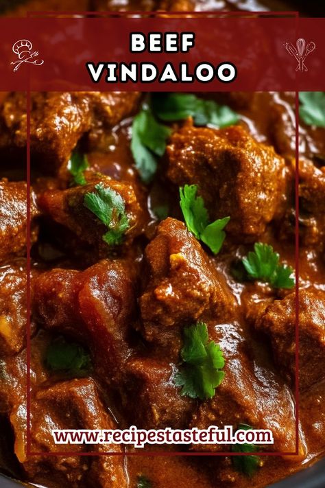 A spicy and flavorful Indian dish featuring tender beef marinated in a tangy vinegar-based sauce, simmered to perfection, and served with paratha or rice. Beef Vindaloo Recipe, Beef Vindaloo, Vindaloo Recipe, Indian Beef Recipes, Vindaloo, Marinated Beef, Tender Beef, Quick Weeknight Meals, Indian Dishes