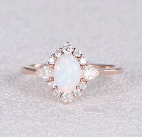 Opal Wedding Ring Set, Opal Engagement Ring Set, Opal Wedding, Cute Engagement Rings, White Opal Ring, Future Engagement Rings, Opal Wedding Rings, Moissanite Wedding Ring, Rose Gold Morganite