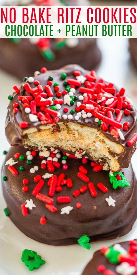 Easy Xmas Dessert, Ritz Cookies, No Bake Christmas, Easy Holiday Cookies, Cookie Exchange Recipes, Christmas Baking Cookies, Xmas Desserts, Averie Cooks, Easy Christmas Cookie Recipes