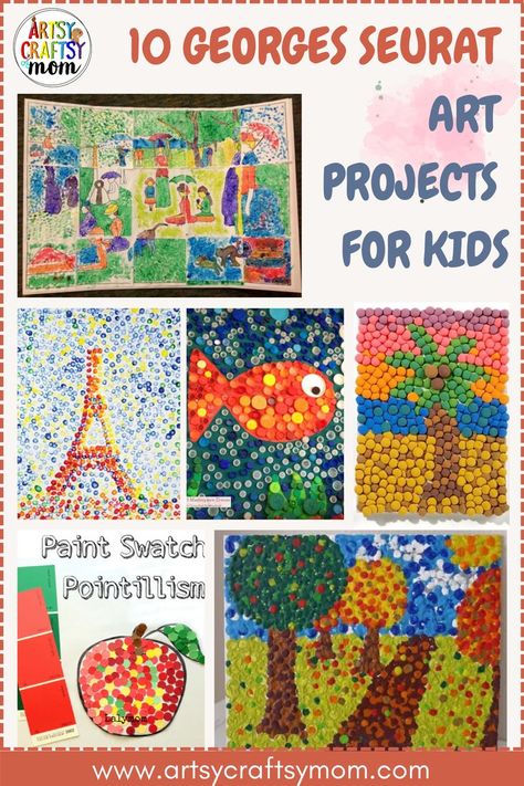 10 GEORGES SEURAT ART PROJECTS FOR KIDS to try at home. Hassle-free and super exciting. Read the full blog to understand the steps. If you are interested in joining the membership of the club Artsy Craftsy, please visit my website. Seurat Art Projects For Kids, Seurat Art, George Seurat, Famous Artists For Kids, Montessori Art, 3rd Grade Art, Georges Seurat, Art Projects For Kids, Festival Camping