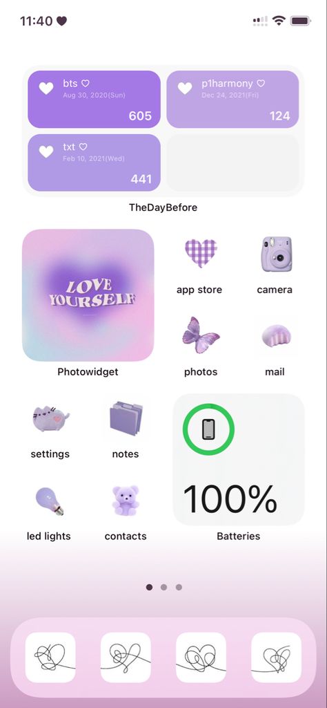 Txt Widget Purple, P1harmony Aesthetic, Purple Ios, Phone Layouts, Ios Ideas, Phone Aesthetic, Ios 16, Iphone Layout, Kpop Bts