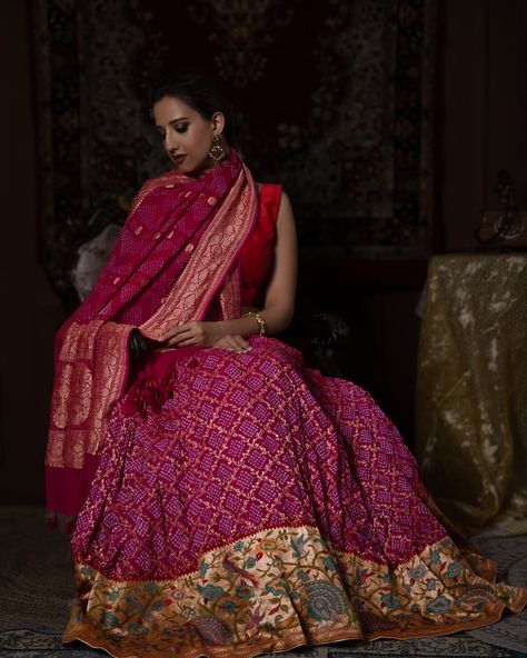 ***SOLD*** INR 71,000 Pure handloom Banarsi Georgette rai bandhani lehenga. This three-piece set consists of a stitched lehenga, an unstitched blouse piece, and a beautiful Banarsi georgette bandhani dupatta. Please note that the blouse worn by the muse is not included. Lehenga Length: Approx 43-44 inch length Lehenga Waist: 34-inch waist with drawstrings and zip closure on the side. Lehenga/ Ghagra has a single layer of Cancan and a double layer of lining. Lehenga Fabric: Pure handloom Ba... Side Lehenga, Bandhani Lehenga, Bandhani Dupatta, Lehenga Fabric, Stitched Lehenga, The Muse, Three Piece, Blouse Piece, Lehenga