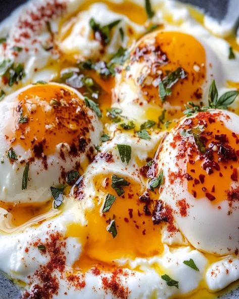 Turkish Eggs (Cilbir) Recipe - Easy and Delicious Breakfast Turkish Fried Eggs, Turkish Eggs Cilbir, Turkish Eggs With Yoghurt, Turkish Eggs Recipe, Cilbir Recipe, Turkish Eggs Breakfast, Balkan Breakfast, Jewish Breakfast, Easy Turkish Recipes