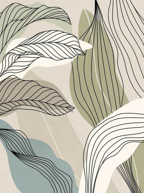 Wall Art Tropical, Tropical Abstract Art, Pattern Design Inspiration Abstract, Abstract Tropical Art Paintings, Line Art Mural, Tropical Line Art, Line Drawing Wallpaper, Plants Line Art, Tropical Pattern Design