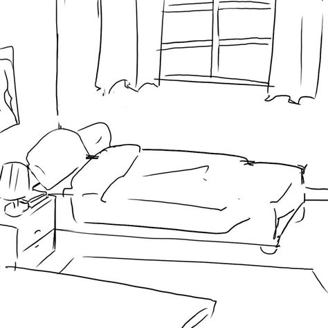 Someone Laying In Bed Drawing, Couch Art Reference, Blanket Art Reference, Getting Up From Bed Drawing, Walking Down Stairs Reference Drawing, Wrapped In Blanket Drawing Reference, Sitting On Bed Drawing, Bedroom Reference Drawing, Bedroom Background Drawing