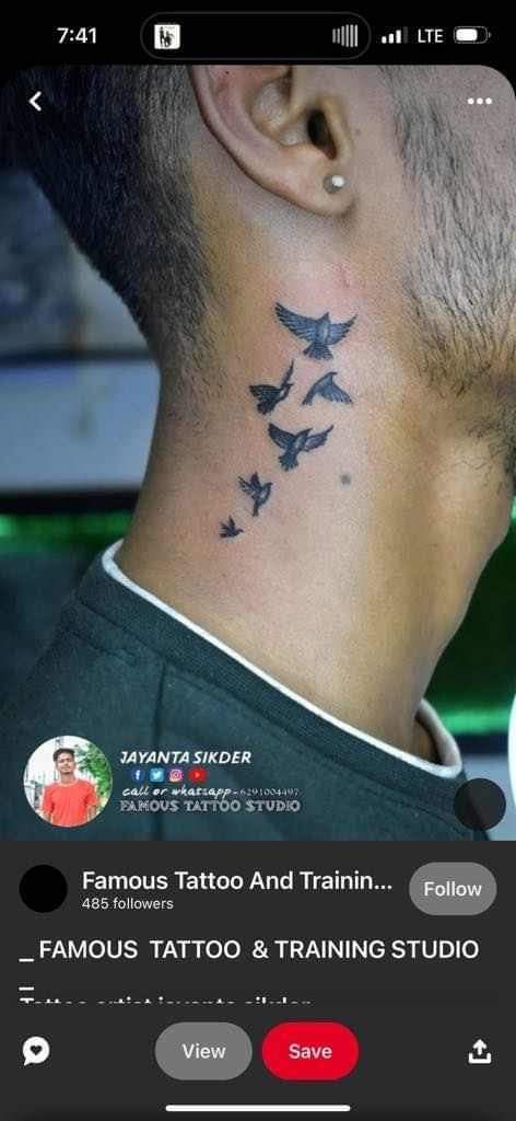 Bird Men Tattoo, Bird Tattoo On Neck For Men, Bird On The Neck Tattoo, Birds Neck Tattoo Men, Small Men’s Hand Tattoo, Neck Tattoo For Guys Birds, Rapper Tattoo Design, Male Behind Ear Tattoo, Birds Flying Tattoo Men