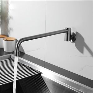 Kitchen Sink Taps Wall Mounted, Wall Mounted Kitchen Tap, Wall Kitchen Faucet, Butcher Kitchen, Wall Mounted Kitchen Faucet, Single Hole Kitchen Faucet, Kitchen Appliances Design, Modern Kitchen Faucet, Black White Kitchen