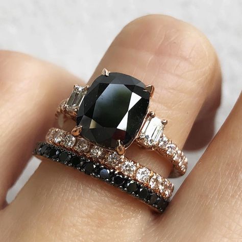 17 Black Engagement Rings For Brides Who Make Their Own Rules | HuffPost Life Unique Black Diamond Engagement Ring, Wedding Rings Black, Gorgeous Wedding Rings, Fine Engagement Rings, Black Engagement Ring, Black Wedding Rings, Rings Black, Gorgeous Rings, Oval Diamond Engagement Ring