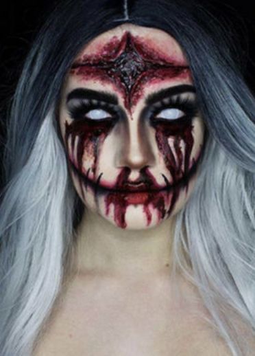 Maquillage Halloween Zombie, Maquillage Halloween Clown, Haunted House Makeup, Scary Halloween Makeup Ideas, Demon Makeup, Scary Halloween Makeup, Make Up Diy, Halloween Make-up Looks, Halloweenský Makeup