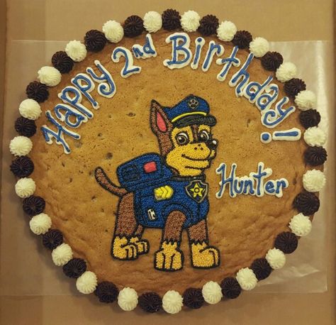 Chase Paw Patrol Cookie Cake. Paw Patrol Cookie Cake, Birthday Cookie Cakes, 3rd Birthday Paw Patrol, Fall Themed Birthday, Paw Patrol Cookies, Birthday Ideas For Boys, Birthday Paw Patrol, Cookies Cute, Cookie Cake Designs