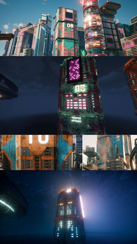 Buildings In Minecraft, Minecraft Cyberpunk, Cyberpunk House, Futuristic Building, Minecraft City, Minecraft Funny, Minecraft Inspo, Cyberpunk Aesthetic, Cyberpunk City