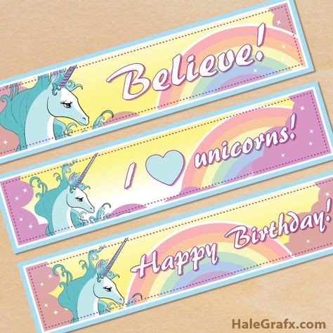 Free Printable Unicorn Water Bottle Labels Water Bottle Labels Free, Unicorn Water, Unicorn Water Bottle, Unicorn Themed Birthday Party, Rainbow Parties, Unicorn Printables, Birthday Labels, Unicorn Birthday Invitations, Unicorn Baby Shower