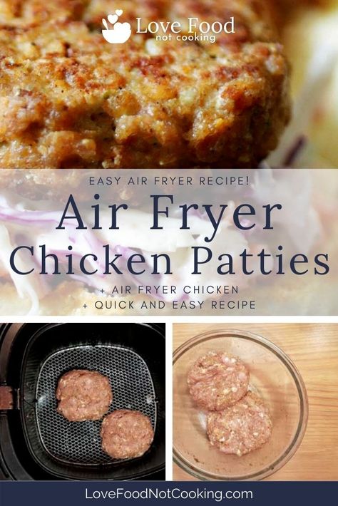 How to cook homemade chicken patties cooked in an air fryer | Love Food Not Cooking Chicken Patties In Air Fryer, Air Fryer Chicken Patties, Homemade Chicken Patties, Easy Chicken Burger Recipe, Homemade Chicken Burgers, Chicken Burger Patties, Rv Meals, Chicken Patty Recipes, Juiciest Chicken