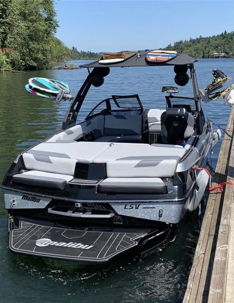 Wake Boat Aesthetic, Speed Boat Aesthetic, Wakesurfing Boats, Wake Boat, Malibu Boats, Big Boat, Wakeboard Boats, Luxury Boats, Dream Boat