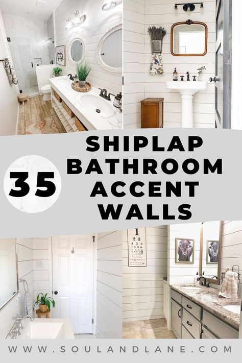 Shiplap Bathroom Accent Wall, Plank Wall Bathroom, Bathroom Accent Wall Ideas, Shiplap Bathroom Wall, Small Farmhouse Bathroom, Lake Bathroom, Lake House Bathroom, Shiplap Bathroom, Accent Wall Ideas