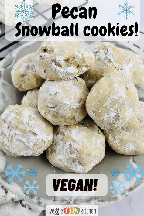 Snowball Cookies With Pecans, Cookies With Pecans, Pecan Snowball Cookies, Meltaway Cookies, Vegan Christmas Cookies, Vegan Pecan, Cookies Wedding, Dairy Free Cookies, Vegan Christmas Recipes