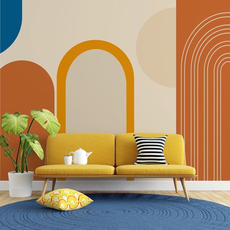 Excited to share the latest addition to my #etsy shop: RETRO ARTDECO WALLPAPER. Boho Wallpaper. Bohemian Wallcovering. Modern Geometric Mural. Arch Patterned Mural. Abstract Wallpaper https://etsy.me/3HNb7qr #beige #orange #abstract #entryway #bohemianeclectic #artdeco 3 Colour Wall Design, Deco Retro Vintage, Wallpaper Livingroom, Livingroom Wallpaper, Geometric Mural, Wallpaper Bohemian, Arch Wallpaper, Mural Bedroom, Abstract Mural