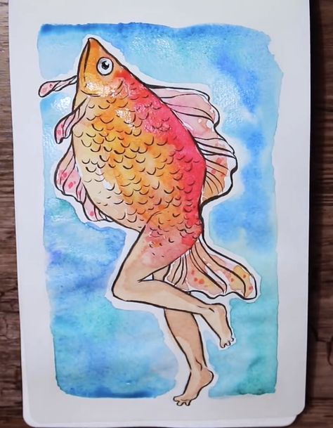 Human Mermaid, Metamorphosis Art, Watercolor Mermaid, Person Drawing, Mermaid Drawings, Human Drawing, Art Journal Therapy, Fish Drawings, Fish Man