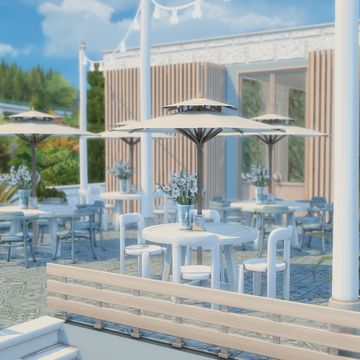 Horizon Cafe and Bakery | Patreon Tatte Cafe, Sims 4 Bakery Interior, Sims4 Bakery, Sims4 Coffee Shop, Sims 4 Bakery Build, Sims 4 Cafe Build, Sims 4 Bakery Cc Patreon, Sims 4 Cafe Cc, Sims 4 Bakery