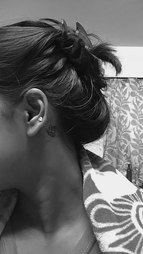 Butterfly Tattoo Ear, Butterfly Tattoo Behind The Ear, Back Of Ear Tattoo, Butterfly Tattoo Behind Ear, Behind The Ear Tattoo, Behind Ear Tattoos, Rib Tattoos For Women, Basic Tattoos, Ear Tattoo Ideas